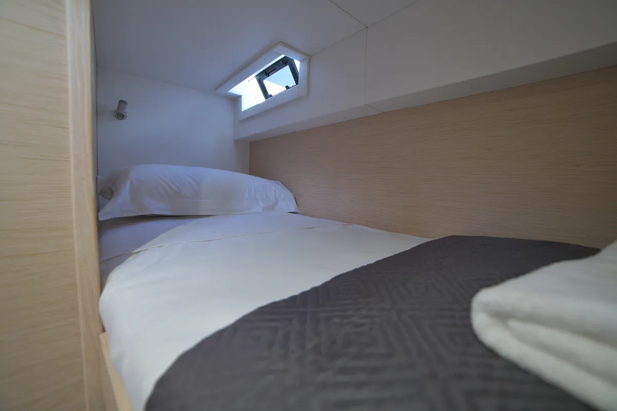 Cabin on INRADA, a Dufour Catamaran 48 catamaran at Salerno, Italy