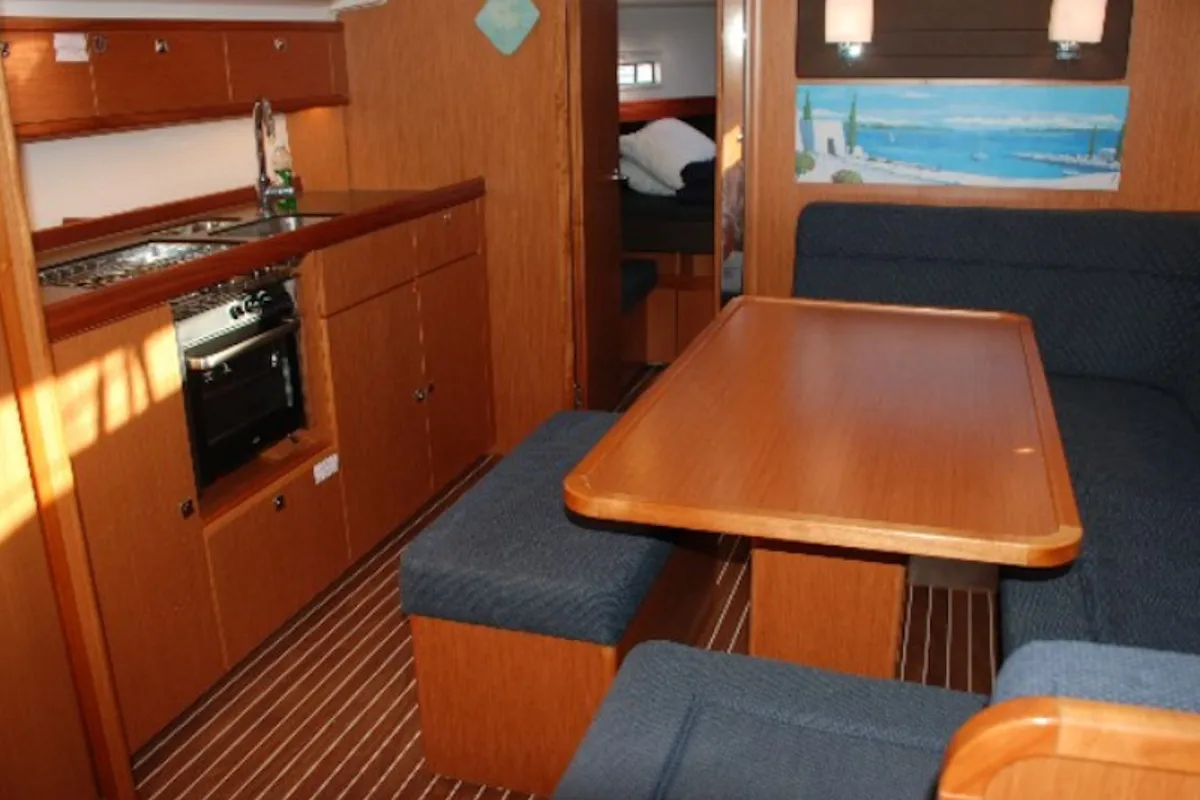 Galley of Cafard, a Bavaria Cruiser 41 sailboat at Palairos, Greece