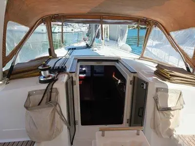 Deck of Jannet New Sails 2025, a Beneteau Oceanis 38.1 sailboat at Municipal Unit of Lefkada, Greece