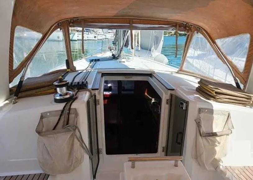 Deck of Jannet New Sails 2025, a Beneteau Oceanis 38.1 sailboat at Municipal Unit of Lefkada, Greece