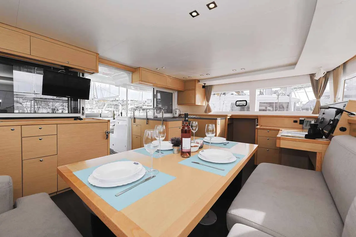 Salon of Stella, a Lagoon 450 F catamaran at Murter, Croatia