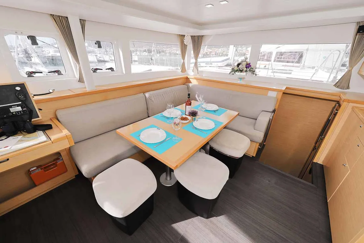 Salon of Stella, a Lagoon 450 F catamaran at Murter, Croatia