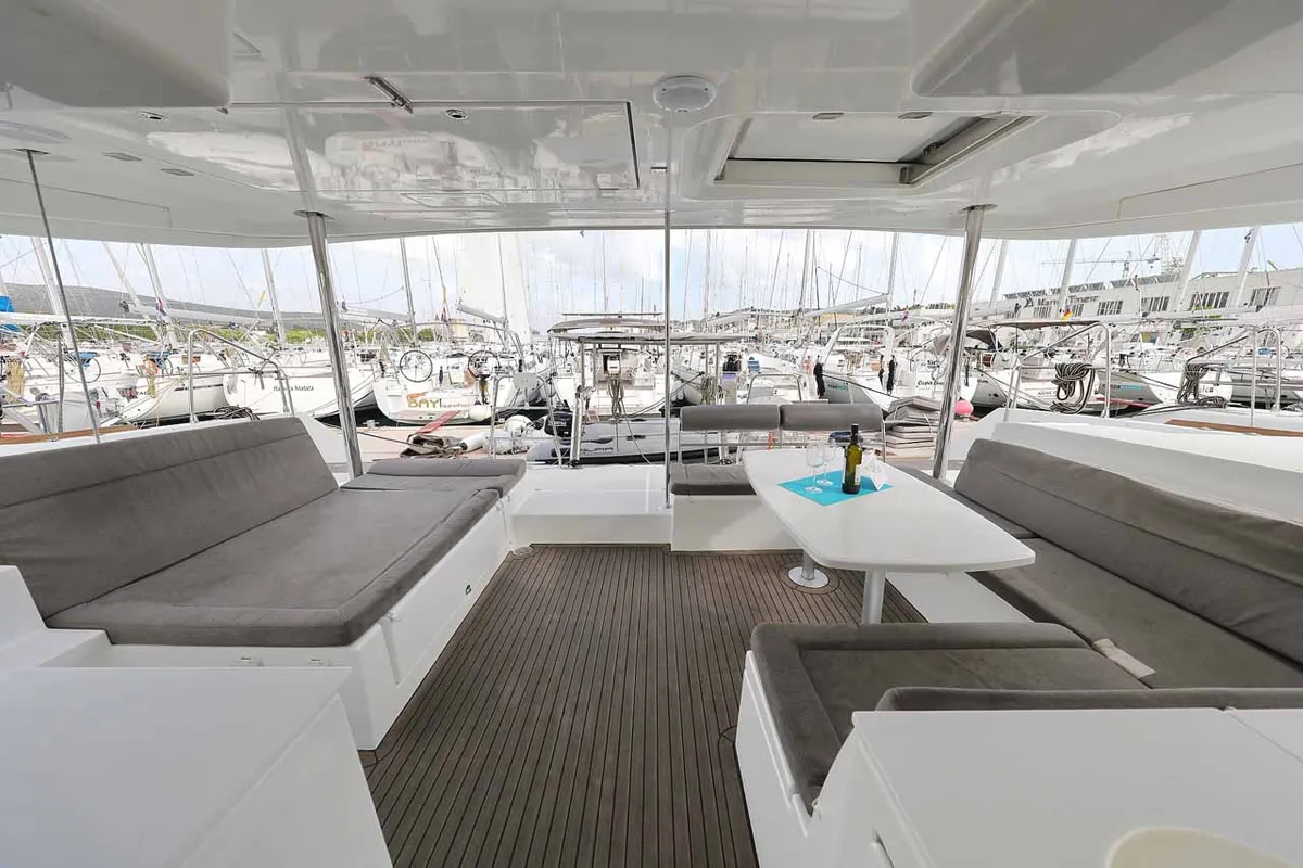 Deck of Stella, a Lagoon 450 F catamaran at Murter, Croatia
