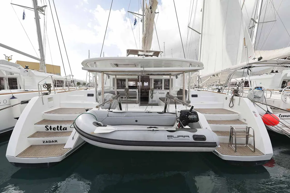 Exterior view of Stella, a Lagoon 450 F catamaran at Murter, Croatia