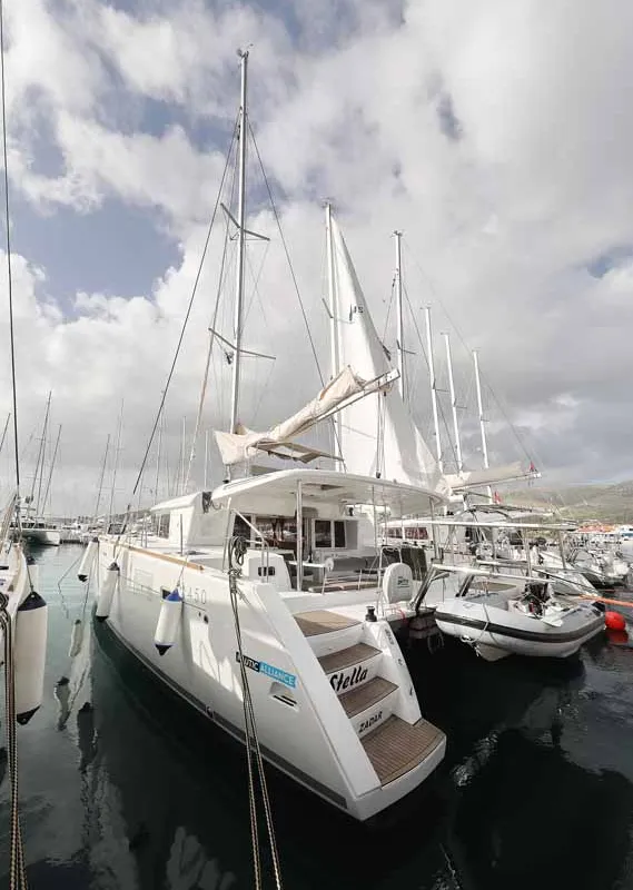 Exterior view of Stella, a Lagoon 450 F catamaran at Murter, Croatia