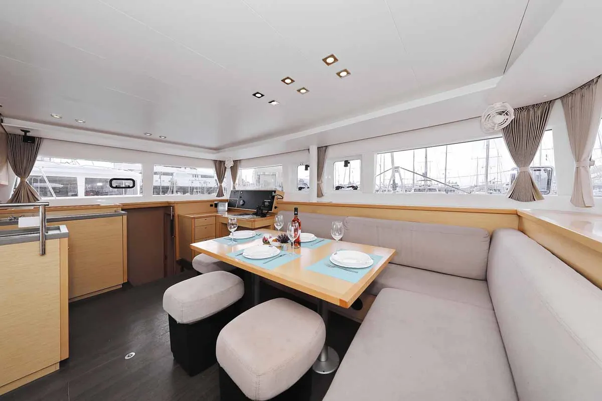 Salon of Stella, a Lagoon 450 F catamaran at Murter, Croatia
