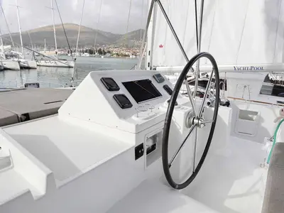 Cockpit of Stella, a Lagoon 450 F catamaran at Murter, Croatia