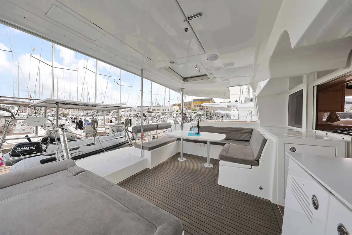 Deck of Stella, a Lagoon 450 F catamaran at Murter, Croatia