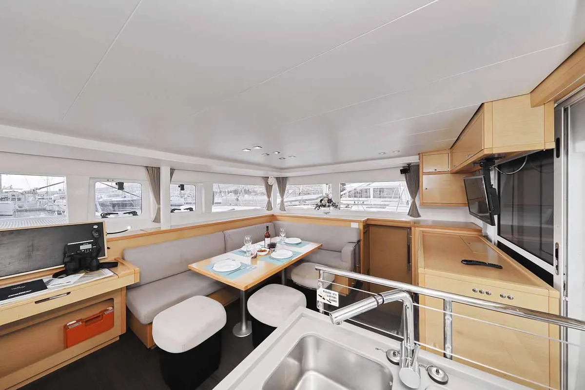 Salon of Stella, a Lagoon 450 F catamaran at Murter, Croatia