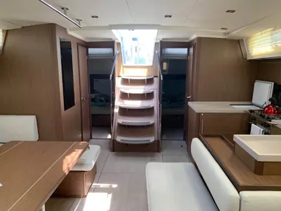 Salon of Elise, a Beneteau Oceanis 51.1 sailboat at Parikia, Greece