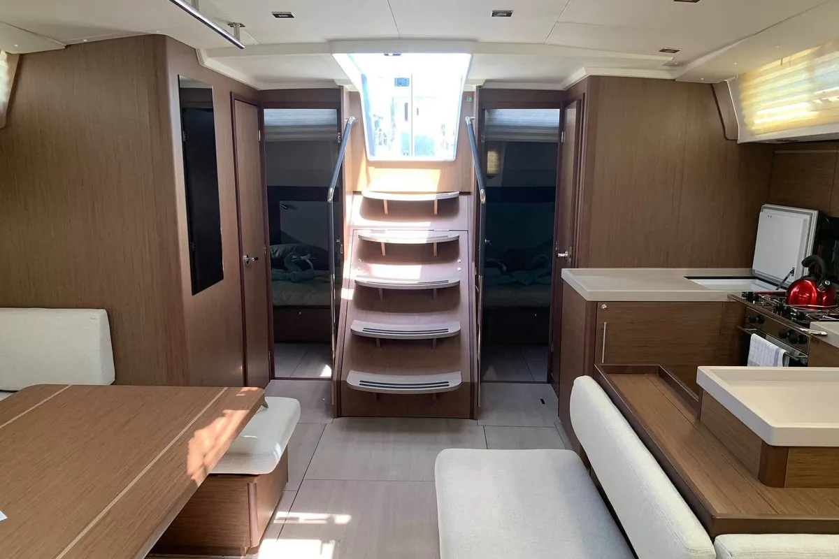 Salon of Elise, a Beneteau Oceanis 51.1 sailboat at Parikia, Greece