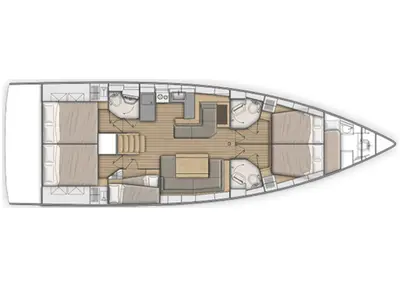Floor plan of Elise, a Beneteau Oceanis 51.1 sailboat at Parikia, Greece