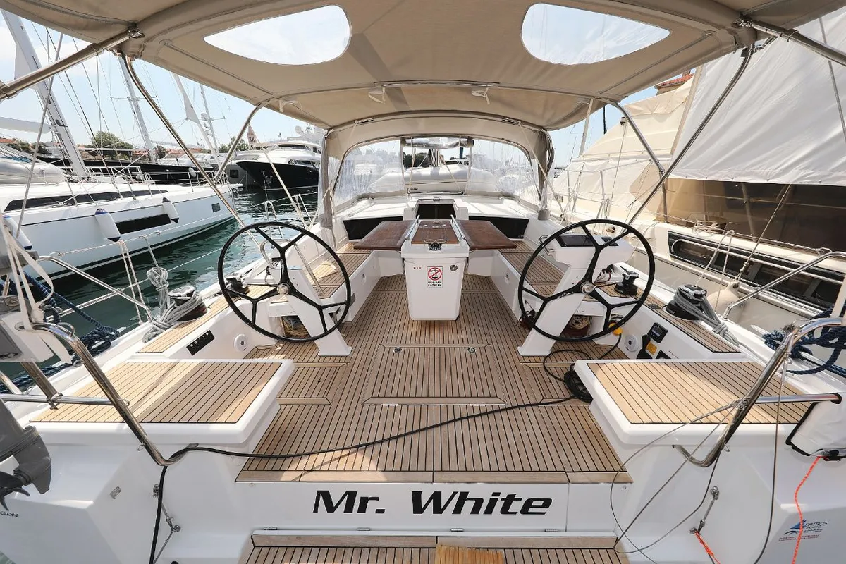 Cockpit of Mr.White, a Beneteau Oceanis 46.1 sailboat at Zadar, Croatia