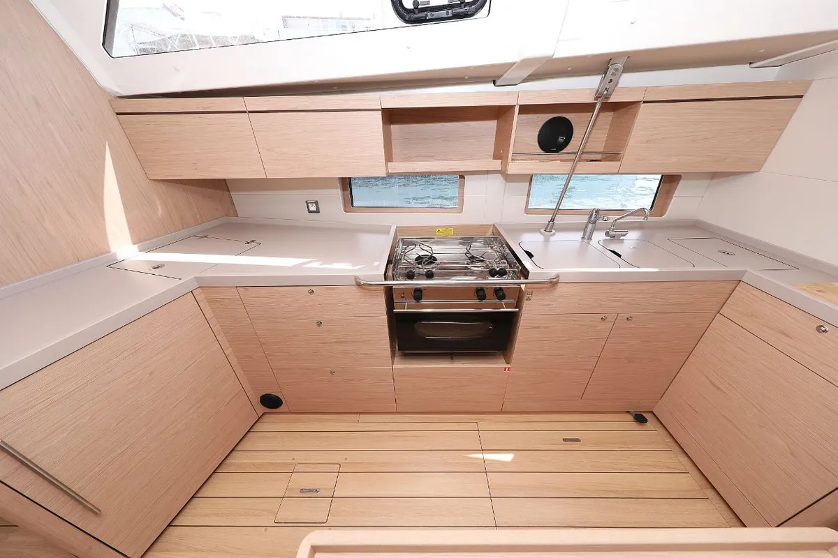 Galley of Mr.White, a Beneteau Oceanis 46.1 sailboat at Zadar, Croatia