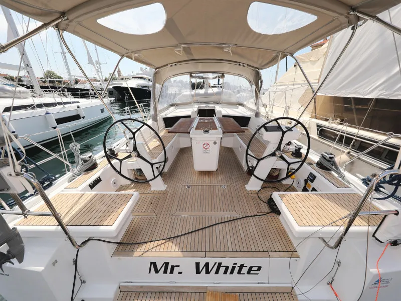 Exterior view of Mr.White, a Beneteau Oceanis 46.1 sailboat at Zadar, Croatia