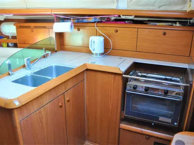 Galley of Pink Pearl, a Jeanneau Sun Odyssey 37 sailboat at Izola, Slovenia