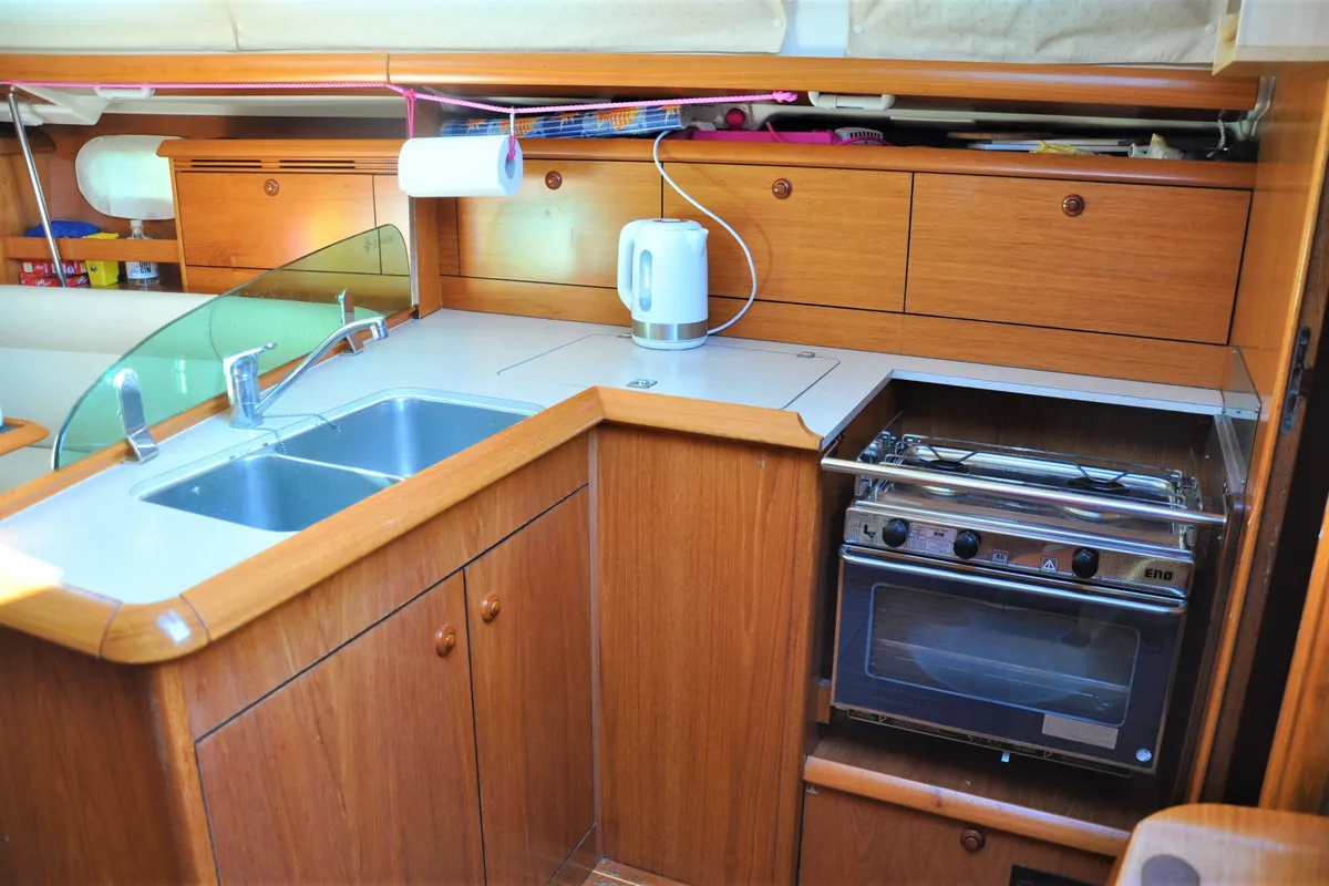 Galley of Pink Pearl, a Jeanneau Sun Odyssey 37 sailboat at Izola, Slovenia