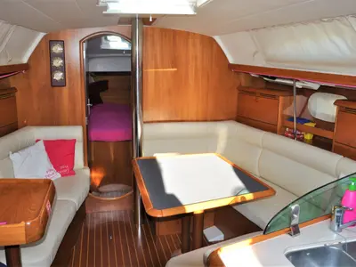 Salon of Pink Pearl, a Jeanneau Sun Odyssey 37 sailboat at Izola, Slovenia