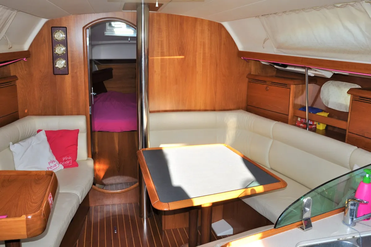 Salon of Pink Pearl, a Jeanneau Sun Odyssey 37 sailboat at Izola, Slovenia