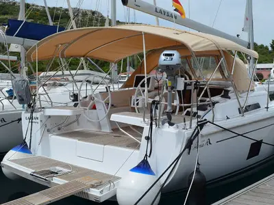 Deck of Laysan, a Hanse 418 sailboat at Općina Rogoznica, Croatia