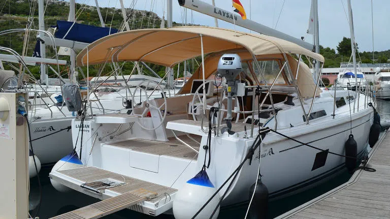 Deck of Laysan, a Hanse 418 sailboat at Općina Rogoznica, Croatia