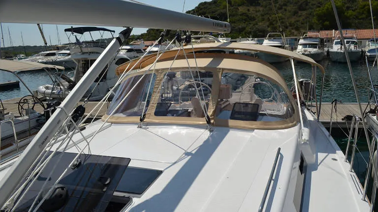 Deck of Laysan, a Hanse 418 sailboat at Općina Rogoznica, Croatia