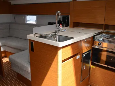 Galley of Laysan, a Hanse 418 sailboat at Općina Rogoznica, Croatia