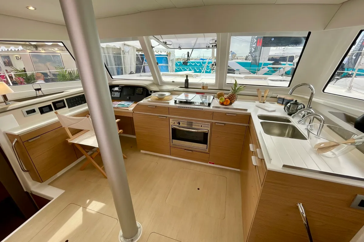 Galley of Hélios II, a Bali Catspace catamaran at Saint-Mandrier-sur-Mer, France