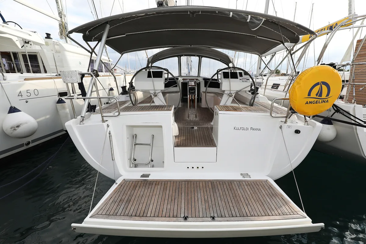 Exterior view of Kulfoldi Panna, a Hanse 455 sailboat at Općina Sukošan, Croatia