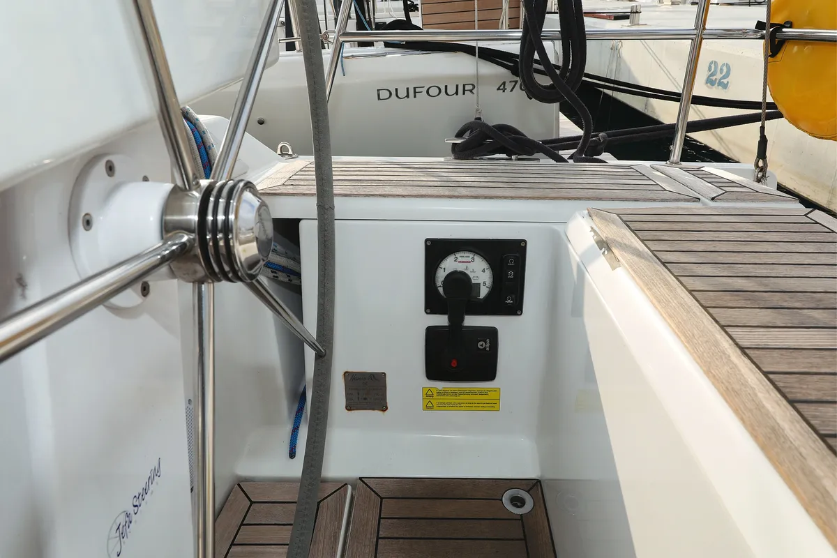 Cockpit of Kulfoldi Panna, a Hanse 455 sailboat at Općina Sukošan, Croatia
