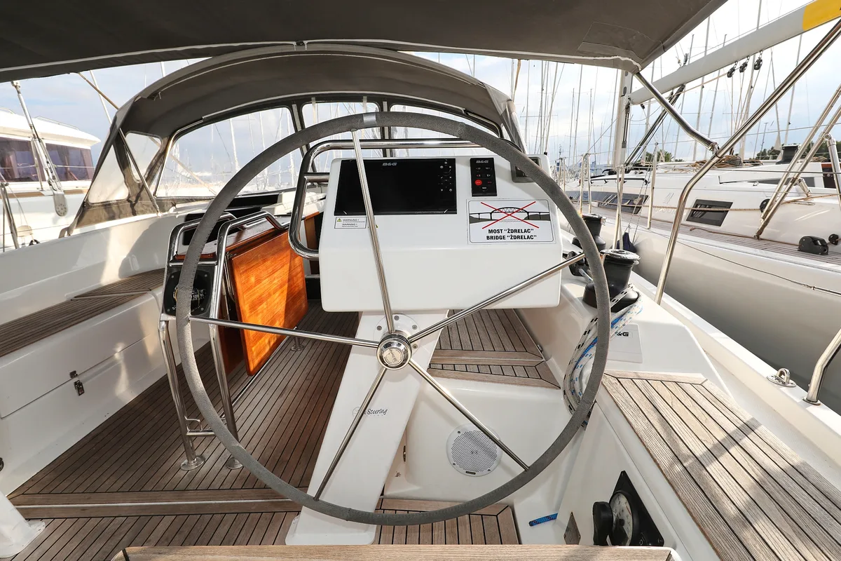 Cockpit of Kulfoldi Panna, a Hanse 455 sailboat at Općina Sukošan, Croatia
