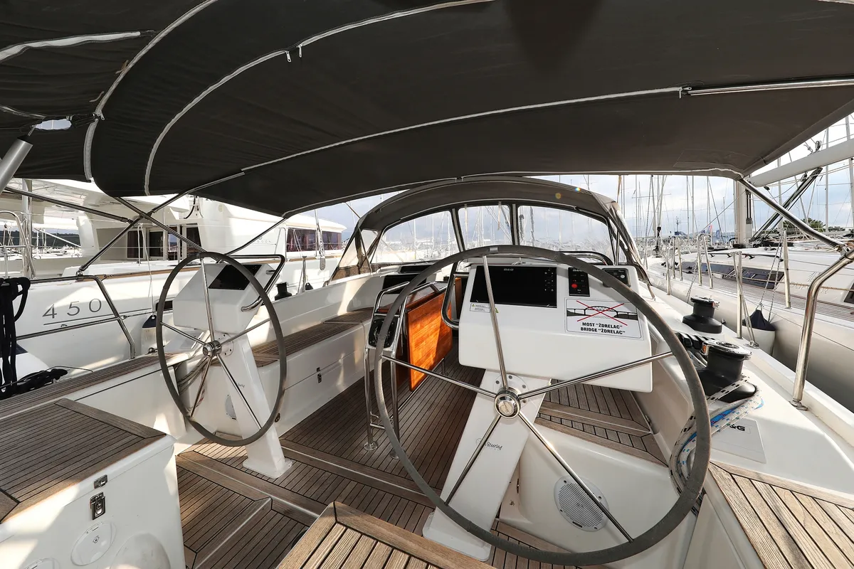 Cockpit of Kulfoldi Panna, a Hanse 455 sailboat at Općina Sukošan, Croatia