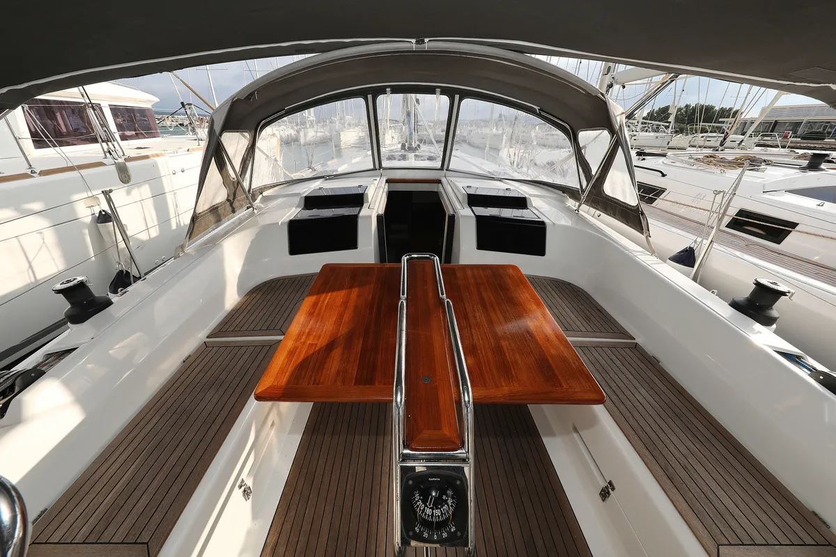 Cockpit of Kulfoldi Panna, a Hanse 455 sailboat at Općina Sukošan, Croatia