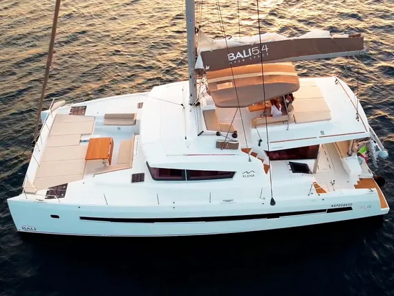 Exterior view of Elena, a Bali 5.4 catamaran at Capo d'Orlando, Italy