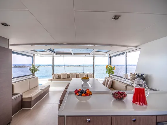 Galley of Elena, a Bali 5.4 catamaran at Capo d'Orlando, Italy