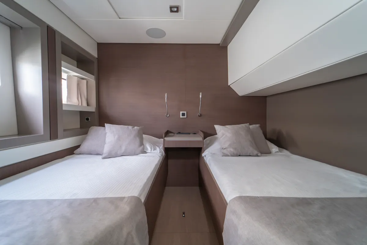 Cabin on Elena, a Bali 5.4 catamaran at Capo d'Orlando, Italy
