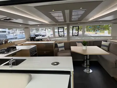 Salon of Playful, a Fountaine Pajot Tanna 47 Maestro catamaran at Road Town, British Virgin Islands