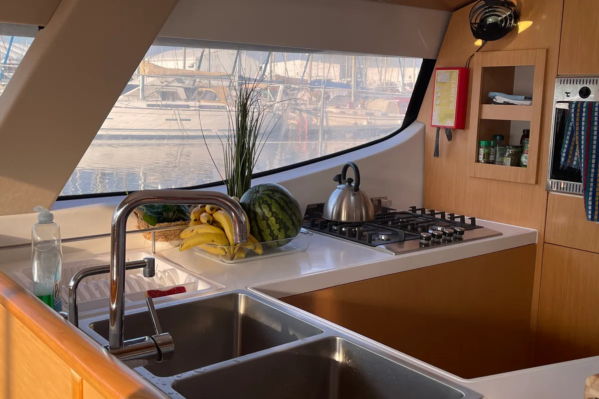 Galley of Shamane, a Fountaine Pajot Salina 48 catamaran at Porto-Vecchio, France