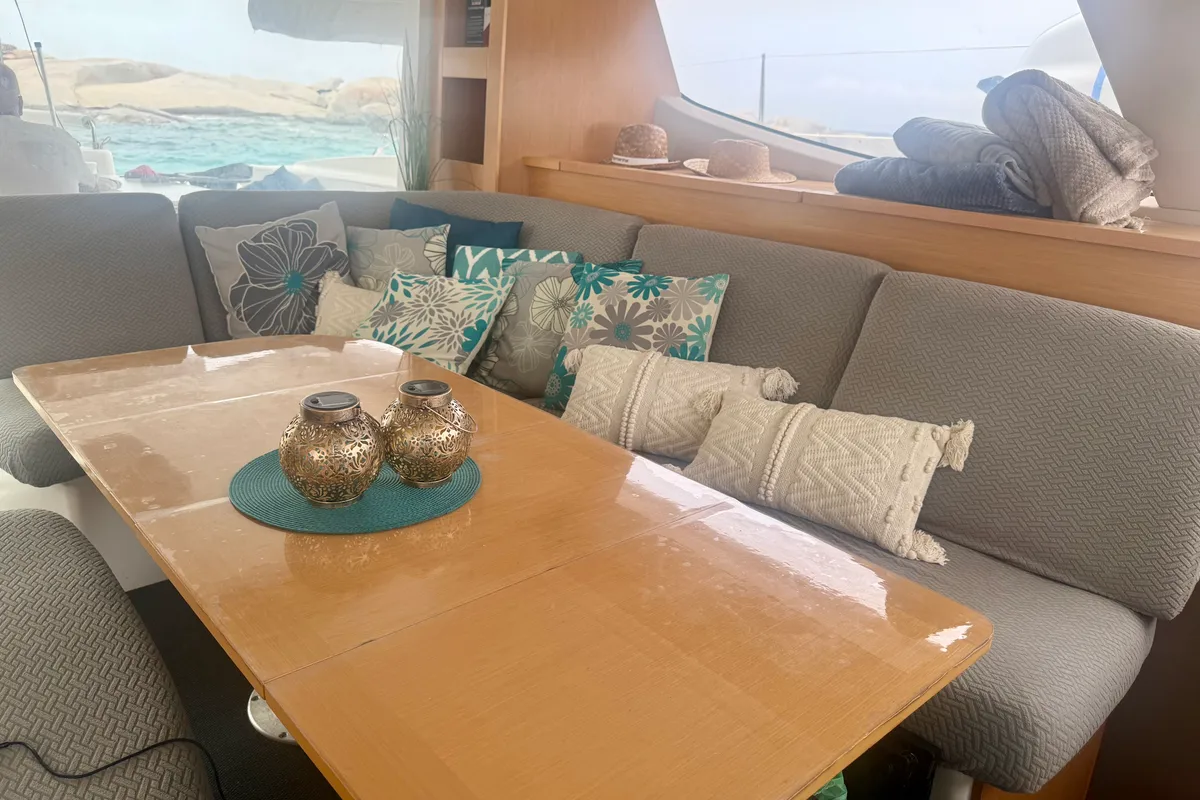 Salon of Shamane, a Fountaine Pajot Salina 48 catamaran at Porto-Vecchio, France