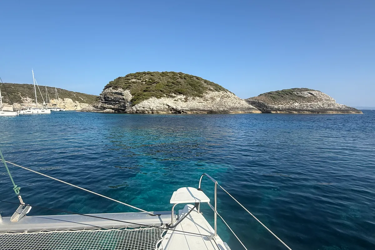 Deck of Shamane, a Fountaine Pajot Salina 48 catamaran at Porto-Vecchio, France