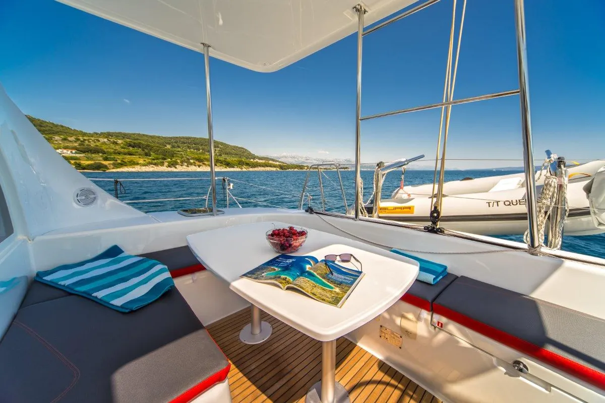 Queen Mia, a Lagoon 380 catamaran at Grad Biograd na Moru, Croatia