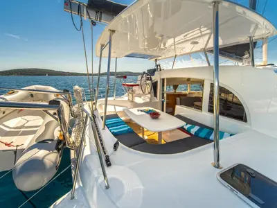 Queen Mia, a Lagoon 380 catamaran at Grad Biograd na Moru, Croatia