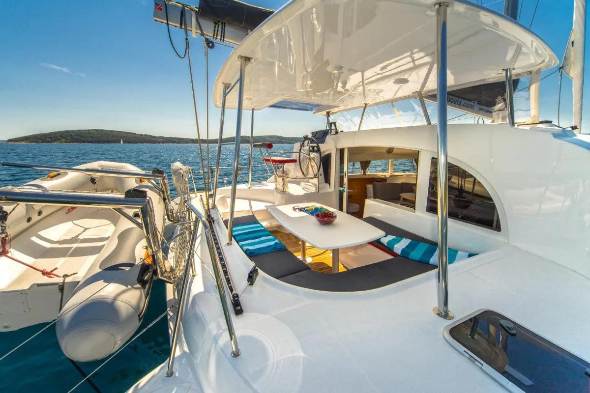 Queen Mia, a Lagoon 380 catamaran at Grad Biograd na Moru, Croatia