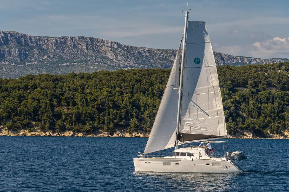 Queen Mia, a Lagoon 380 catamaran at Grad Biograd na Moru, Croatia
