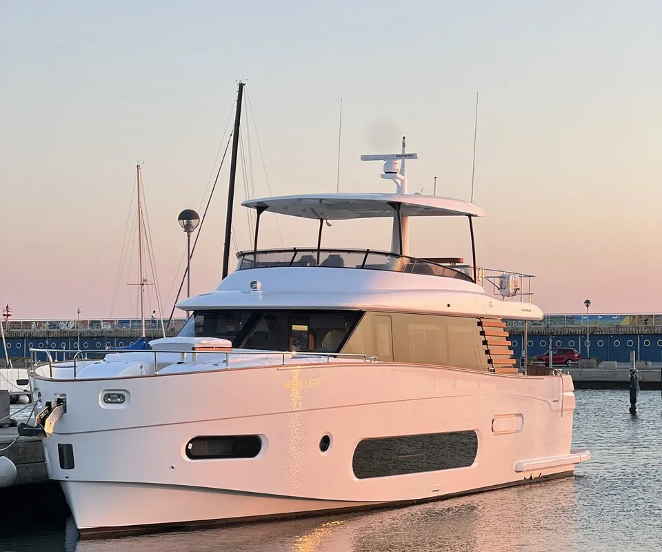 Exterior view of Moon light, a Azimut Magellano 66 motor yacht at Općina Sukošan, Croatia