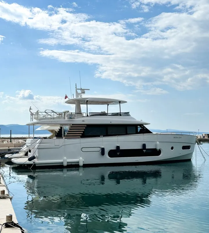 Exterior view of Moon light, a Azimut Magellano 66 motor yacht at Općina Sukošan, Croatia
