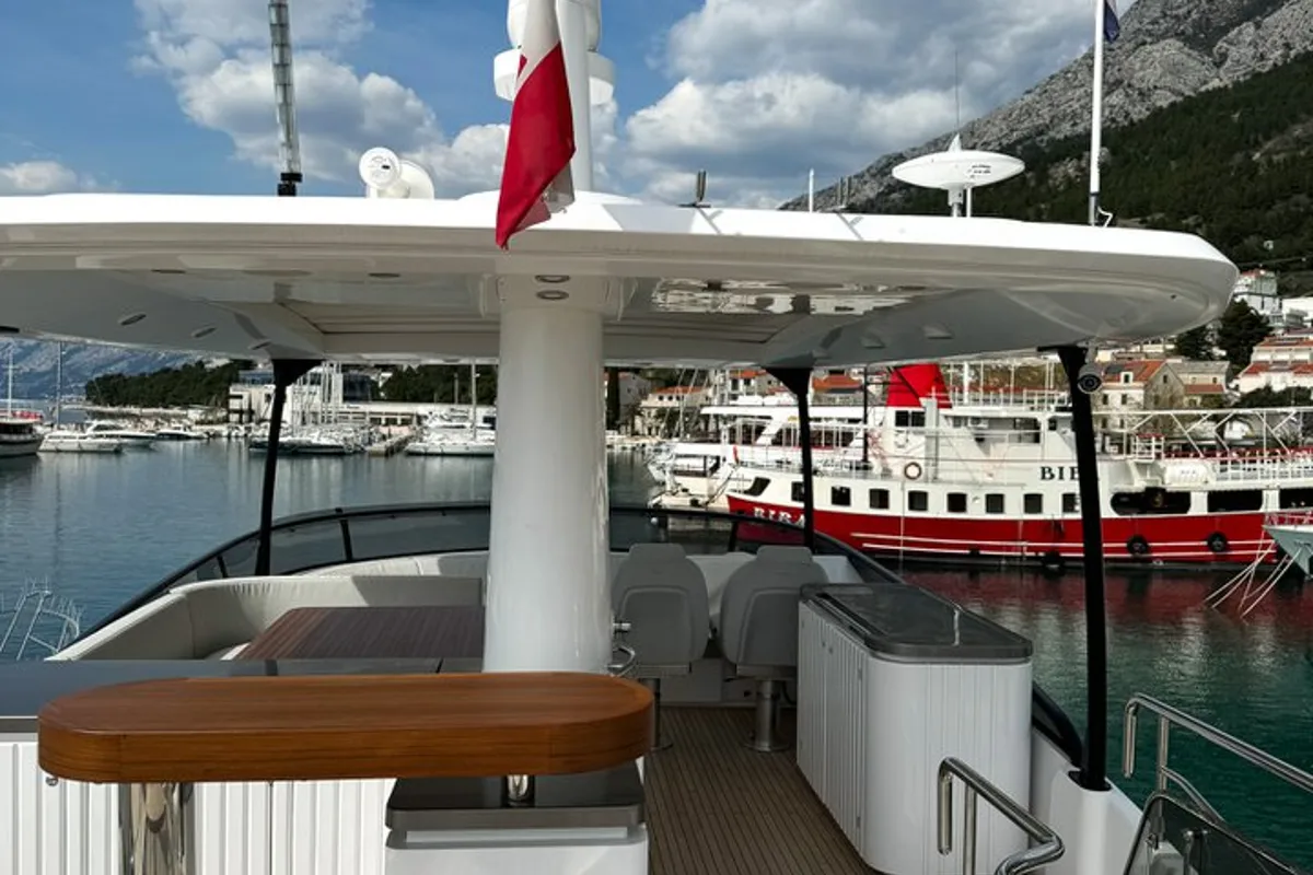 Deck of Moon light, a Azimut Magellano 66 motor yacht at Općina Sukošan, Croatia