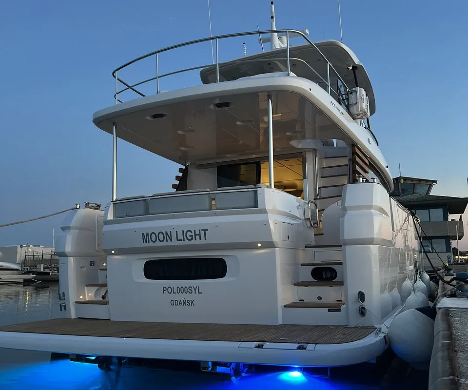 Exterior view of Moon light, a Azimut Magellano 66 motor yacht at Općina Sukošan, Croatia