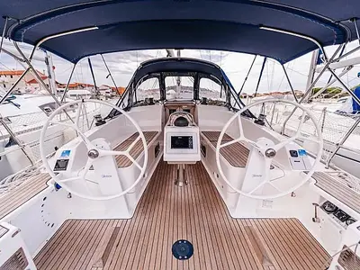 Cockpit of Flinx, a Bavaria Cruiser 37 sailboat at Betina, Croatia