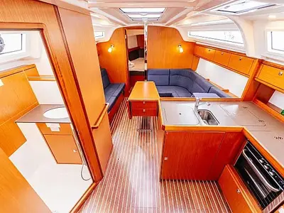 Salon of Flinx, a Bavaria Cruiser 37 sailboat at Betina, Croatia